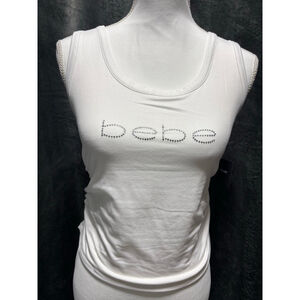NWT Bebe White Ruched Soft Knit Tank Top with Rhinestone Detail Jr Size Large